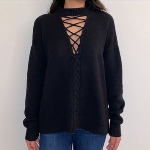 KENDALL & KYLIE Black Lace-Front Sweater Sz S